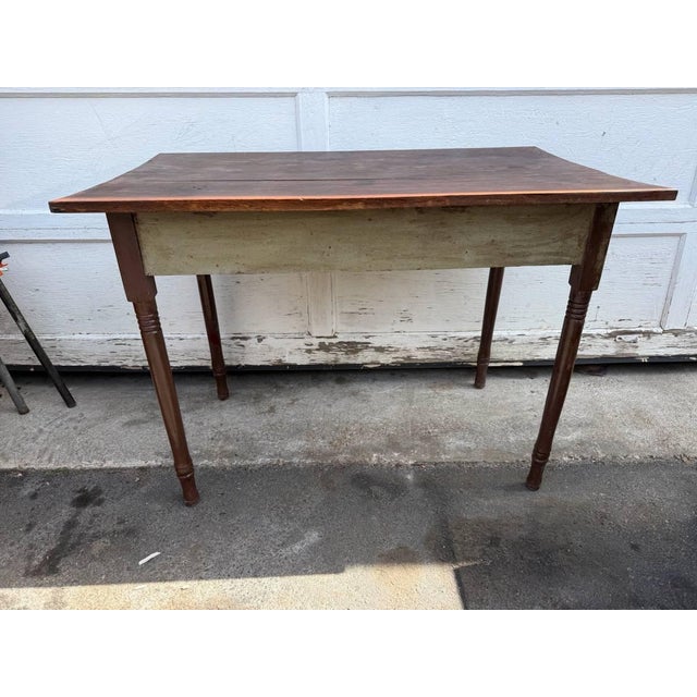 Antique Early American Primitive Rustic Style Painted 1 Drawer Work Dining Table For Sale - Image 15 of 17