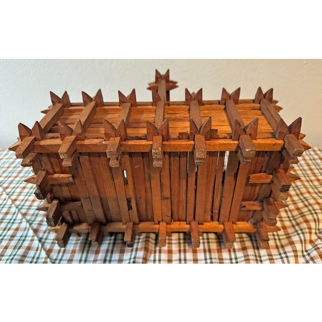 Auburn Antique Tramp Art Crown of Thorns Wooden Basket With Handle For Sale - Image 8 of 8