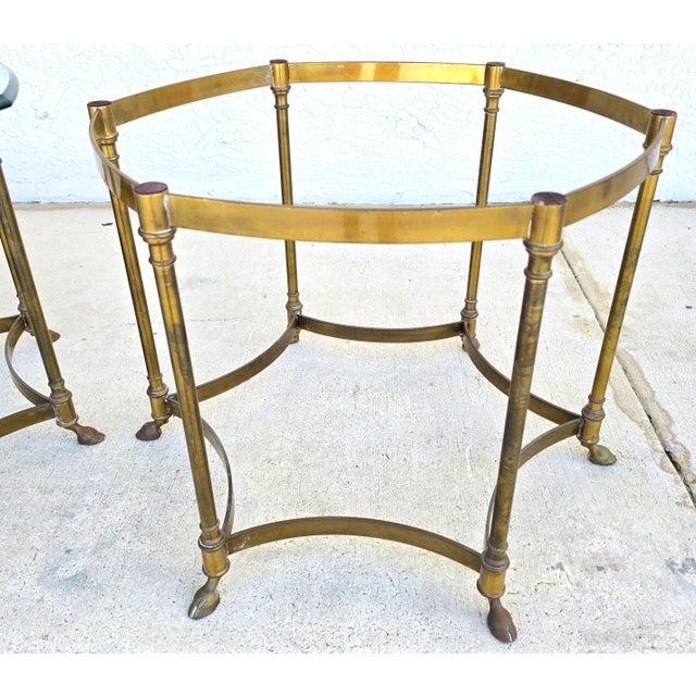 Vintage Labarge Side Tables Brass Glass Hoof Footed Octagonal Pair For Sale - Image 15 of 17
