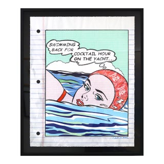The Yacht Life - Original Framed Luxury Pop Art Figurative Oil Pastel Artwork on Paper For Sale