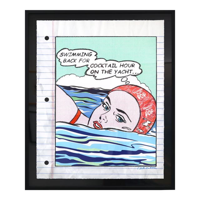 The Yacht Life - Original Framed Luxury Pop Art Figurative Oil Pastel Artwork on Paper For Sale