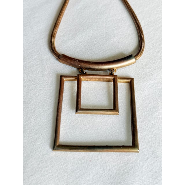 Mid-Century Modern Vintage 1970s Brutalist Geometric Gold-Tone Pendant Necklace For Sale - Image 3 of 12