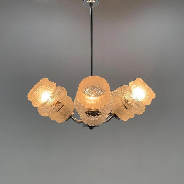 Mid-Century Glass & Chrome Chandelier, 1970s For Sale - Image 9 of 10