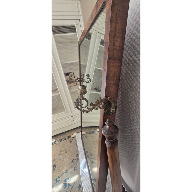 Traditional 19th Century Cheval Floor Mirror With Brass Candle Arms For Sale - Image 3 of 7