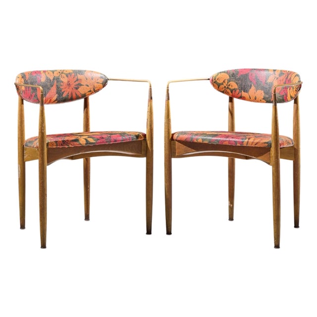 Dan Johnson for Selig Viscount Mid Century Brass and Walnut Chair - Pair For Sale