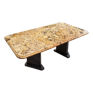 Custom American-Designed 80” Delicatus Gold Granite Dining Table | Brazilian Natural Stone For Sale