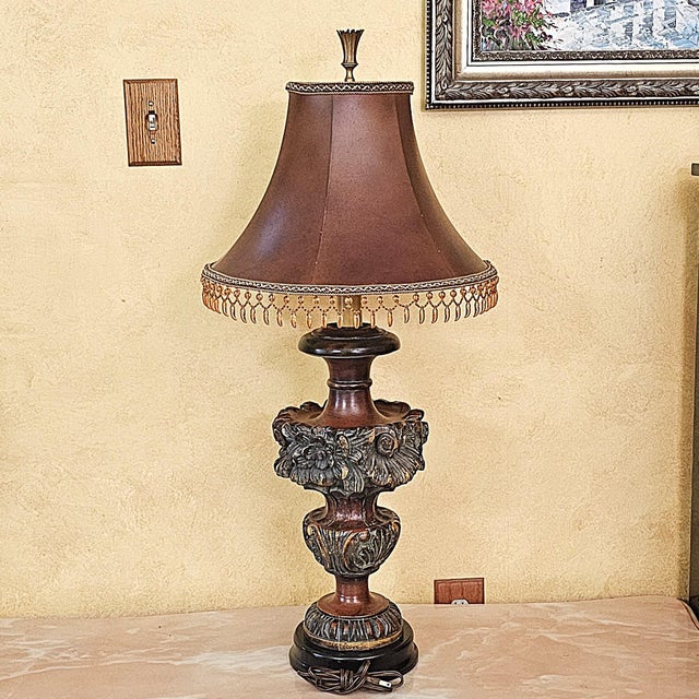 Hollywood Regency Antique Frederick Cooper Ornate Hollywood Regency Table Lamp With Fringe Shade For Sale - Image 3 of 18