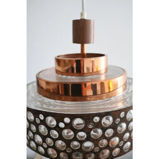 Mid-Century Copper, Teak and Glass Pendant Lamp, 1960s For Sale - Image 3 of 6