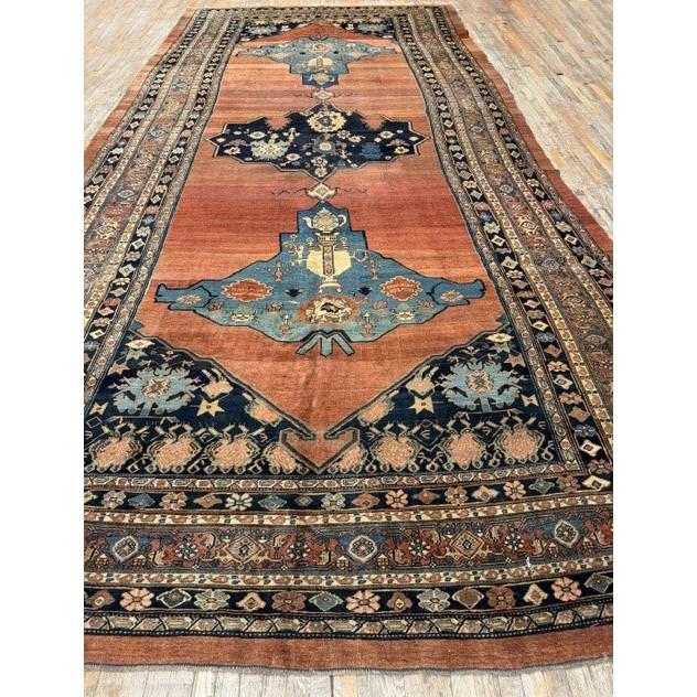 Mid 19th Century 1860s Red Field Gallery Medallion Tortises Knotted Wool Antique Bijar Rug For Sale - Image 5 of 9