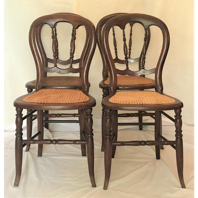 Late 19th Century Cane Bottom Balloon Back Dining Chairs Set of 4