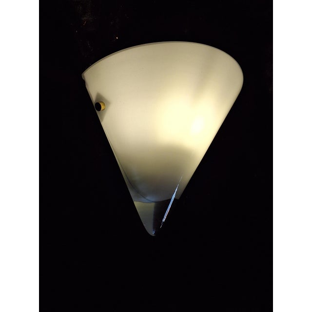 Vintage Wall Lamp with White Curved Glass Shade on Brass Bracket by Hufnagel Leuchten, 1990s For Sale - Image 6 of 8