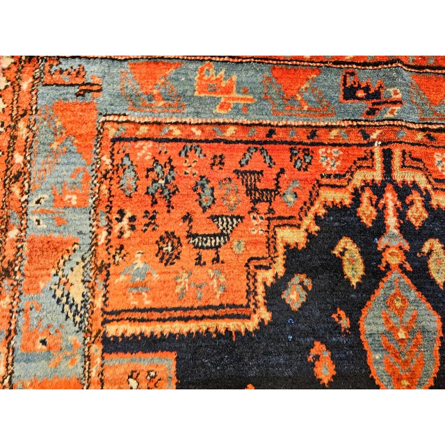 Vintage Persian Malayer Tribal Area Rug, Hand-Knotted Wool, Geometric Pattern, 4x6, Terracotta & Blue For Sale - Image 13 of 16