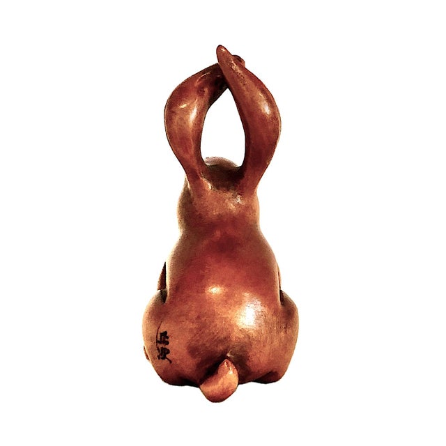 Wood Set of Nine Japanese Netsuke Rabbits From the Showa Era For Sale - Image 7 of 18