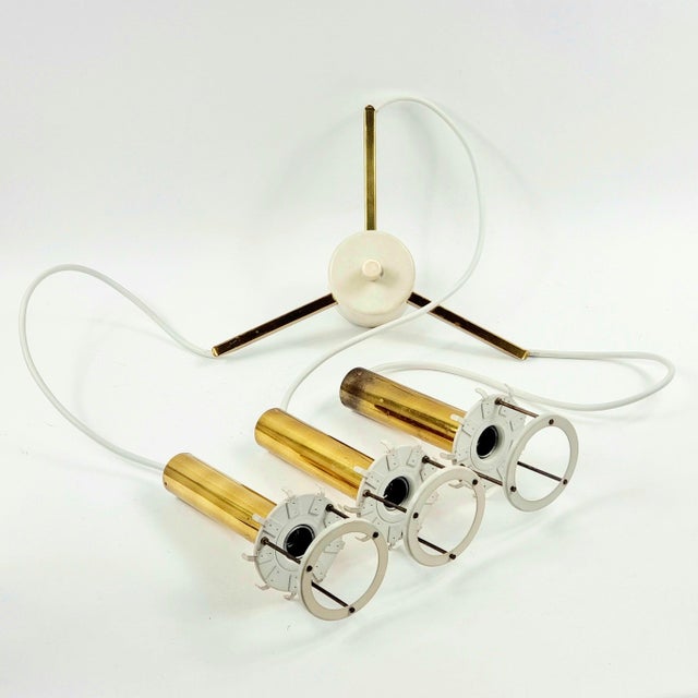 Gold Mid-Century Modern Murano Ice Glass Triple Pendant Light from Doria Leuchten, Germany, 1960s For Sale - Image 8 of 9