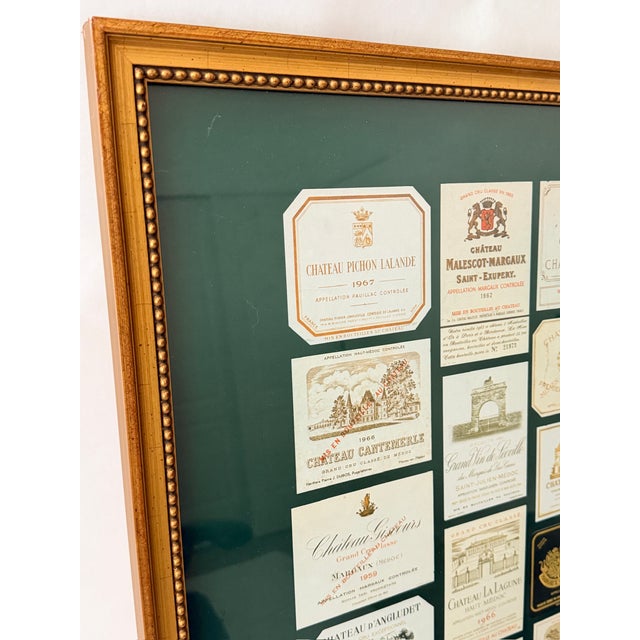Printed Vins de Bordeaux poster by DTB Editions, showing historic French wine-label designs on a deep green background....