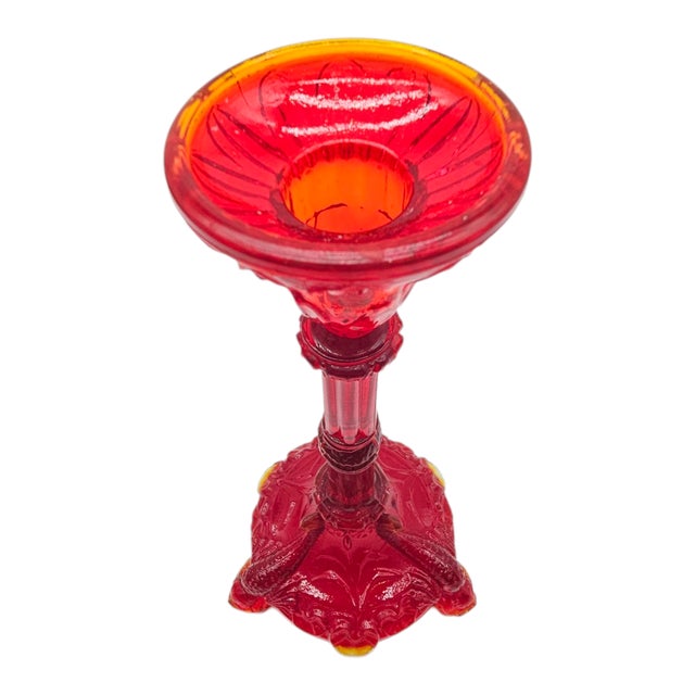Portieux Vallerysthal French Portieux Vallerysthal Red Glass Bavards Dolphin Candlestick – 10" Pressed Glass Sculpture For Sale - Image 4 of 7