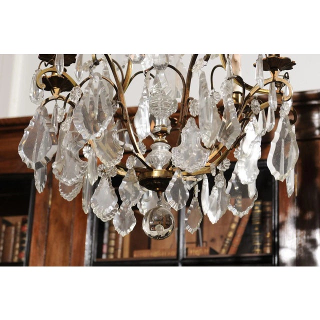 Italian Mid 19th Century Italian Crystal and Bronze Six-Light Chandelier with Obelisk and Pendeloques For Sale - Image 3 of 11