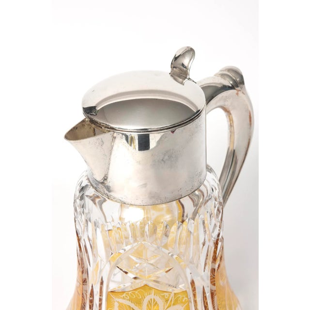 Figurative Vintage Large Bohemian Amber Cut to Clear Grape & Leaf Cut Glass Pitcher Jug Claret For Sale - Image 3 of 13