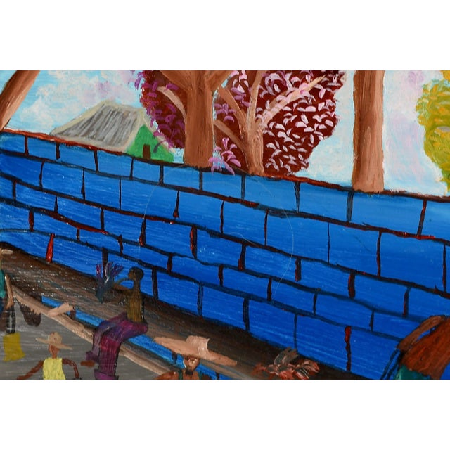 Blue Colorful Vintage South American Oil Painting For Sale - Image 8 of 11