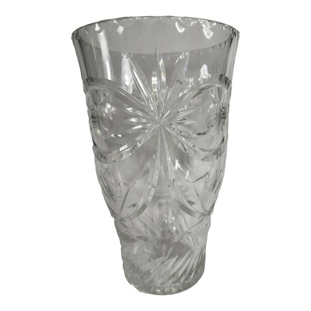 Large Crystal Vase Swirls & Bows Barrel Shape For Sale