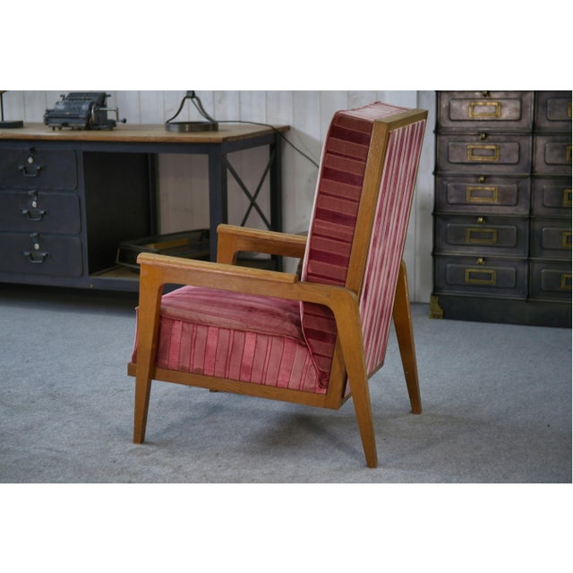 1940s Oak and Velvet Armchair, 1940s For Sale - Image 5 of 14