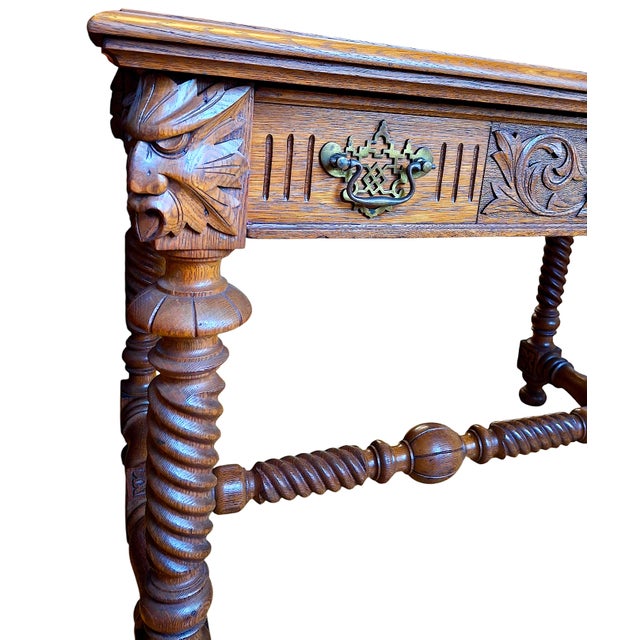Renaissance Revival-Style Oak Library Table With Drawer For Sale - Image 10 of 14