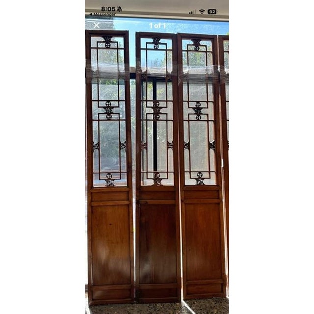 Chinese Monumental Antique Chinese Elm Lattice Architectural Panels – 110” Tall (10 Available) For Sale - Image 3 of 9