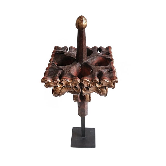 Gothic Polychromed Neo-Gothic Finial, Giltwood, Belgium, Circa 1800 For Sale - Image 3 of 15
