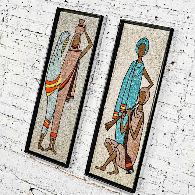 Mid-Century Modern 1960’s Mid-Century Modern Framed Gravel Wall Art Figural Mosaics a Pair For Sale - Image 3 of 13