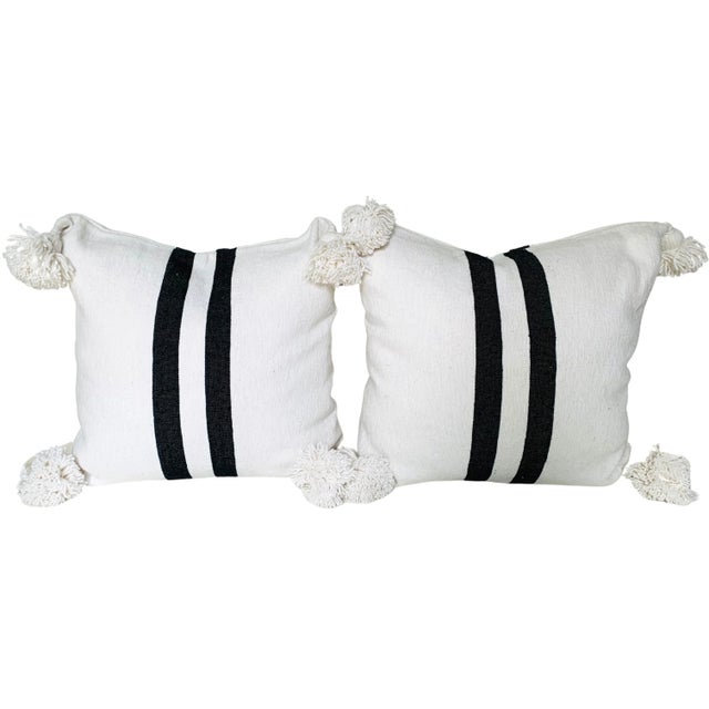 Moroccan Moroccan Handloomed Pom-Pom Pillows, 19" x 19" - A Pair For Sale - Image 3 of 4