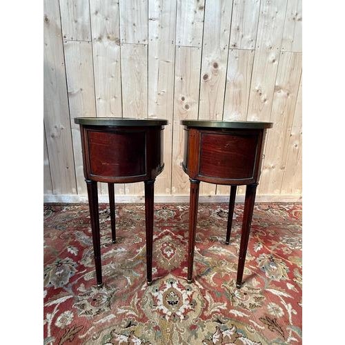 Brown Louis XVI Style Oval Bedside Tables, Set of 2 For Sale - Image 8 of 10
