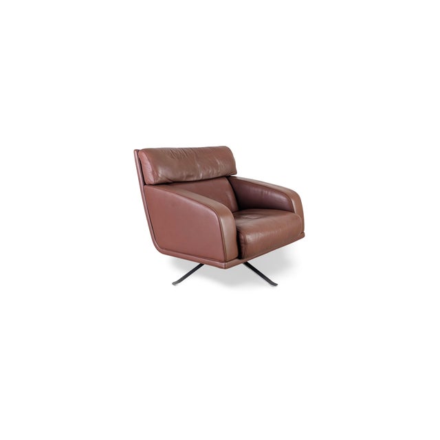 Brown Leather Swivel Armchair from Rolf Benz For Sale - Image 4 of 9