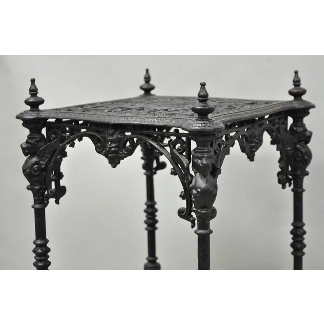 Antique French Renaissance Victorian Cast Iron Figural 3 Tier Plant Stand Table For Sale - Image 13 of 18