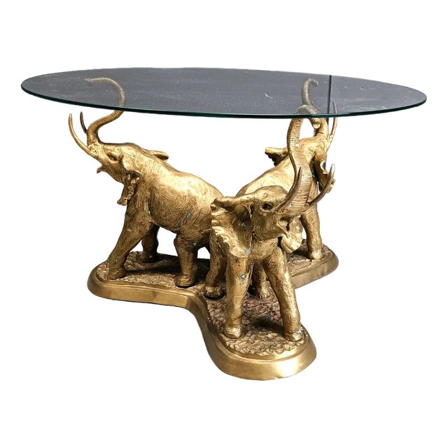 Vintage Brass Elephant Coffee Table, 1970s For Sale