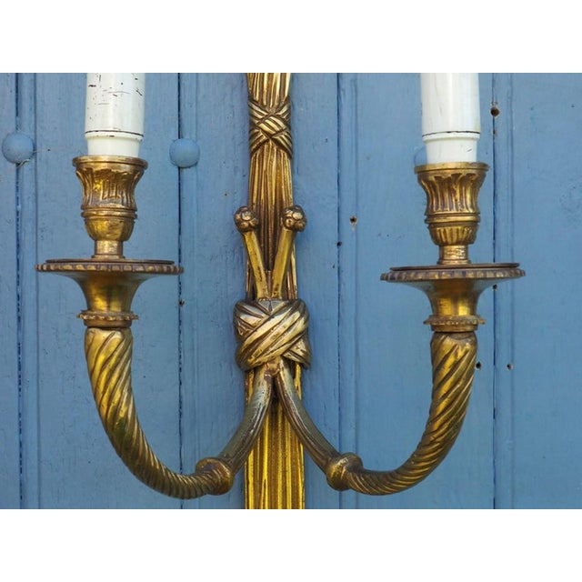Large Antique Louis XVI Style Rope Tassel Wall Lights in Gilt Bronze, 1890s, Set of 2 For Sale - Image 14 of 18
