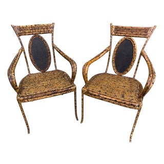 Pair of Regency Faux Tortoiseshell Bamboo Armchairs With Hollywood Production Provenance For Sale