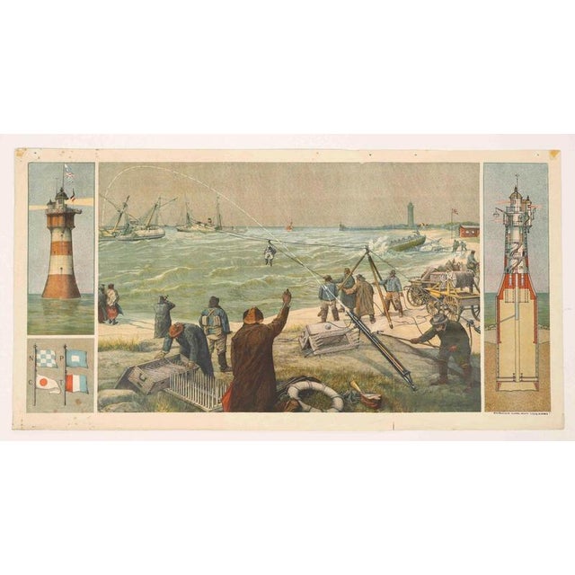 Large Chromolithograph Lighthouse Rescue School Plate by Josef Klemm, 1900s For Sale - Image 3 of 9