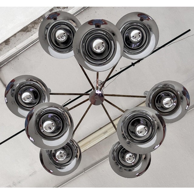 Goldenrod Large Italian Chrome and Brass Trumpet Chandelier attributed to Lumi Milano, 1970s For Sale - Image 8 of 18