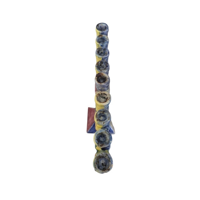 Ceramic Hand Painted Menorah Signed by the young Artists, Hannah and Marcy , on the underside Base measures 3" x 3"