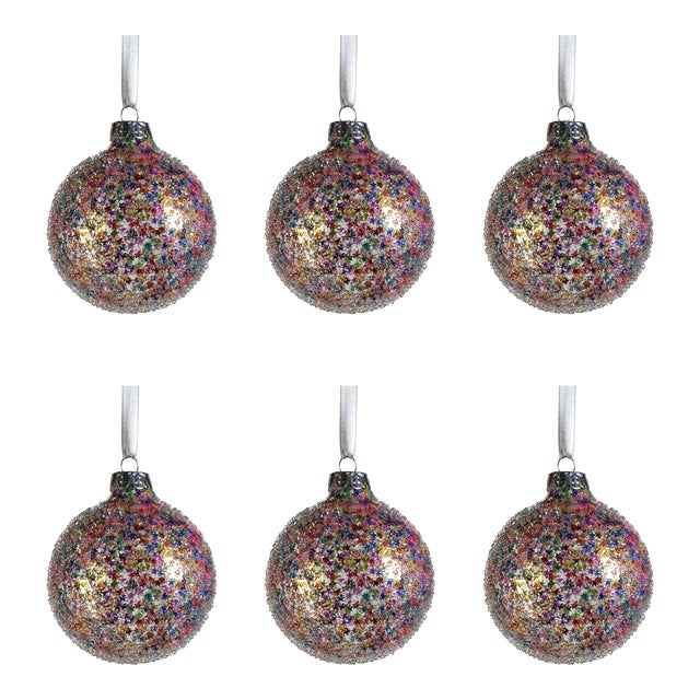 Multi-Bright 3.25" Confetti Glass Ball Ornaments, Set of 6 For Sale
