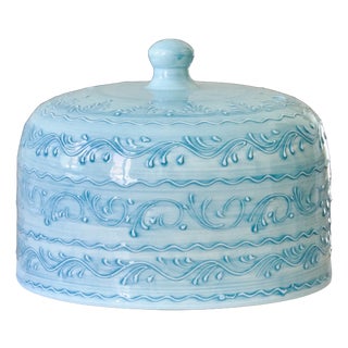 Large Vintage Handcrafted Turquoise Glazed Ceramic Display Bell, 1950s For Sale