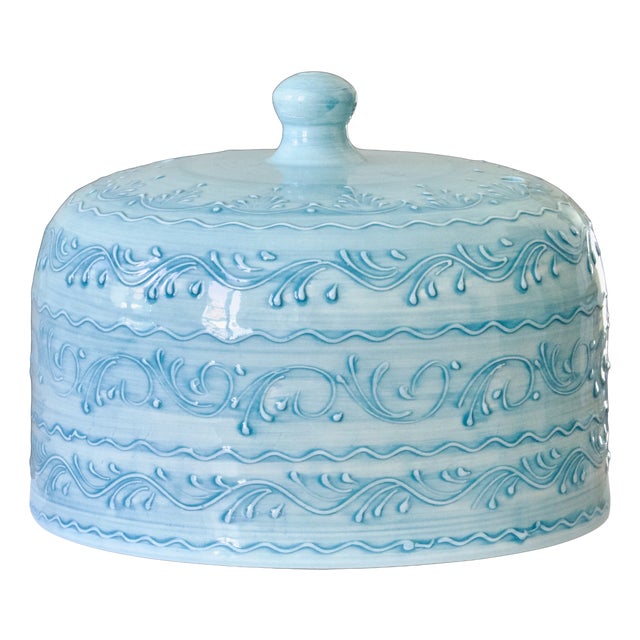 Large Vintage Handcrafted Turquoise Glazed Ceramic Display Bell, 1950s For Sale