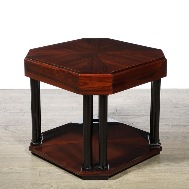 Wood Art Deco Book-Matched Rosewood Occasional Table W/ Secret Button Drawers For Sale - Image 7 of 15