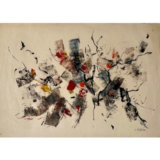 John Von Wicht, Large Abstract Expressionist Oil Painting on Rice Paper Modernist John Von Wicht, c.1960's For Sale