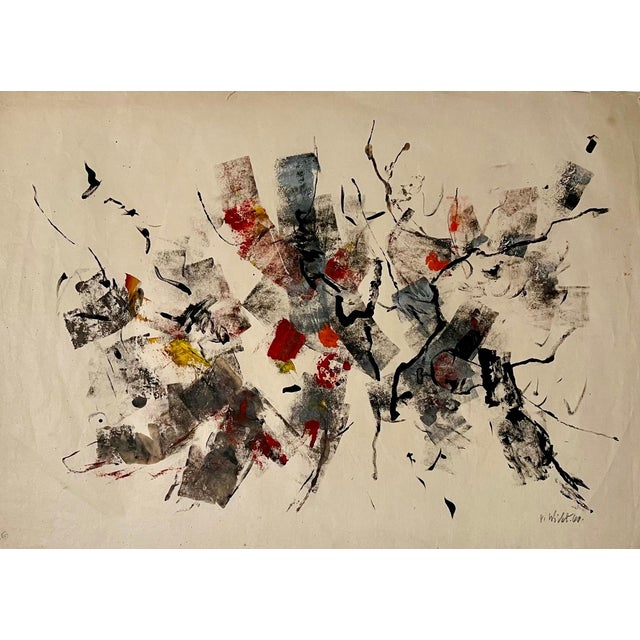 John Von Wicht, Large Abstract Expressionist Oil Painting on Rice Paper Modernist John Von Wicht, c.1960's For Sale