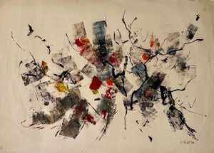 John Von Wicht, Large Abstract Expressionist Oil Painting on Rice Paper Modernist John Von Wicht, c.1960's