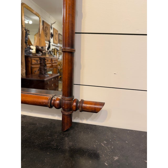 Wood Antique Faux Bamboo Mirror For Sale - Image 7 of 8