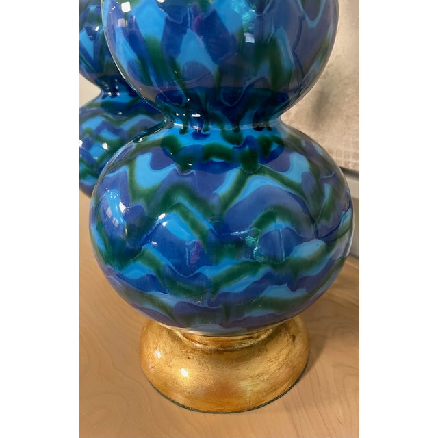 Vintage Blue Glazed Ceramic Table Lamps - A Pair For Sale - Image 12 of 12