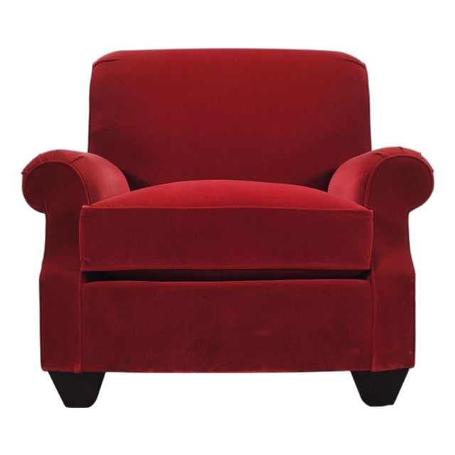 Ralph Lauren London Club Lounge Chair in Italian Red Velvet For Sale