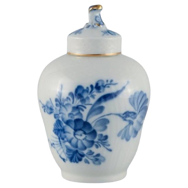 Royal Blue Flower Curved Tea Box with Gold Decoration from Royal Copenhagen, 1960s For Sale